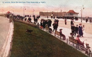 New Brighton, Wallasey England, 1913 The Parade And Fort Vintage Old Postcard