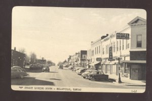 RPPC BELLEVILLE KANSAS DOWNTOWN STREET SCENE OLD CARS REAL PHOTO POSTCARD