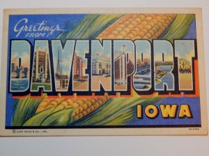 Vintage 1950's GREETINGS FROM DAVENPORT Iowa Large Letters Postcard