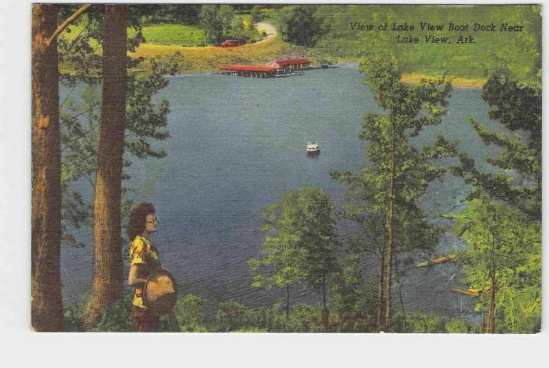 PPC POSTCARD ARKANSAS LAKE VIEW BOAT DOCK NEAR LAKE VIEW