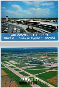 2 Postcards WICHITA, Kansas KS  Air Capital MID CONTINENT AIRPORT 4x6 1990s