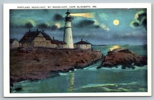 Portland Head  Lighthouse  Moonlight  Cape Elizabeth  Maine   Postcard