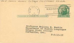 1945 Comic Humor College Professor Mouse Postcard undivided 12004