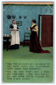1919 Woman Talking To Maid Daily Life Humor Bamforth Lewiston MD Posted Postcard 