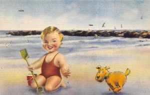 Baby on beach, Dog Unused 