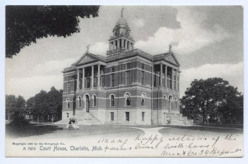 Charlotte MI Court House 1908 Publisher Rotograph Postcard 