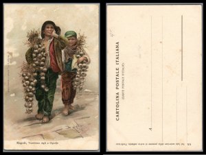 ABRO Italy Napoli Venditore Agli Garlic Vendors Vintage Unused Post Card
