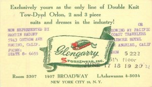 Pennsylvania 1940s Glengarry Sportswear Advertising undivided Postcard 22-7067