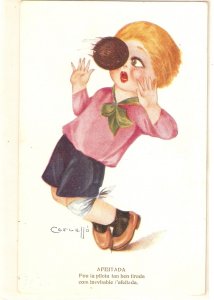 Chantecler. Comic boy.  Afeitada. Shaved! Nice vintage Spanish postcard