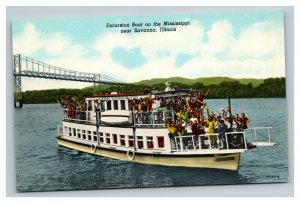 Vintage 1930's Postcard Excursion Boat Mississippi River Savanna Illinois