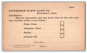 1904 Pittsburgh Plate Glass Co. Davenport Iowa IA Unposted Postal Card