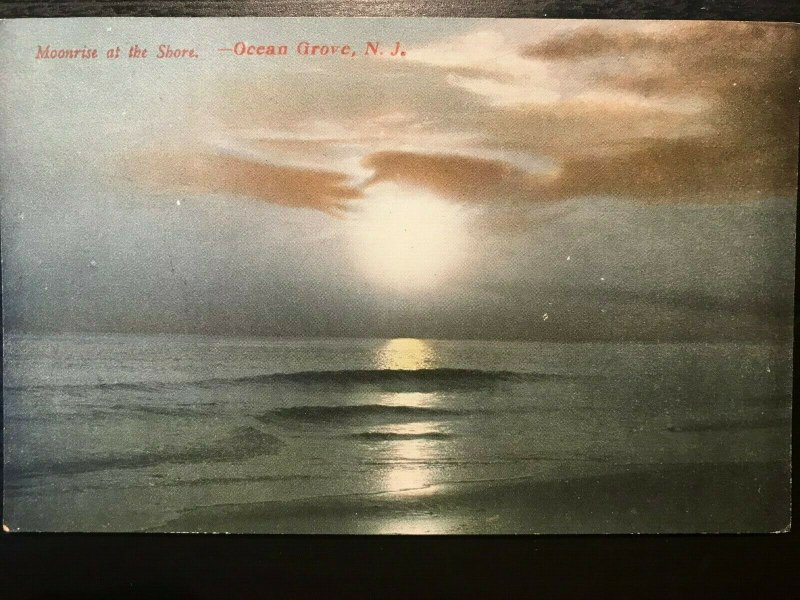 Vintage Postcard 1907-1915 Moonrise at the Shore Ocean Grove New Jersey