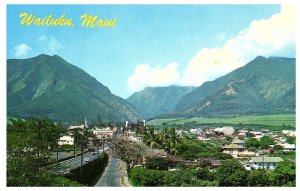 Panoramic View of Wailuku Maui Town & Lush Green Valleys Postcard
