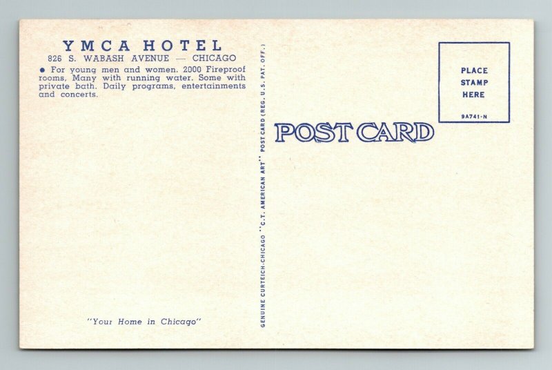 Chicago IL- Illinois, YMCA Hotel, Oriole Room, Cafeteria Vintage Chrome Postcard 