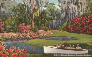 Vintage Postcard 1941 Electric Boat Cypress Gardens Flower Fairyland Florida FL