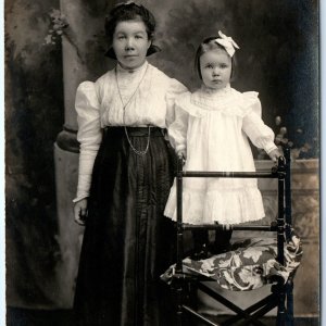 ID'd 1910s Short Lady Cute Little Girl RPPC Real Photo Postcard Hattie Buss A122