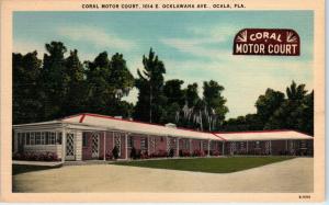 OCALA, FL Florida     CORAL  MOTOR  COURT    c1940s   Roadside  Linen Postcard