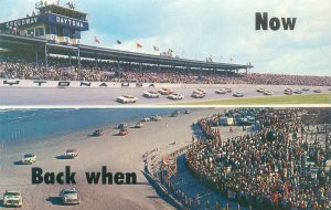 Daytona Beach FL Race Track 2 Views Now, Back When, Classic Race Cars Postcard