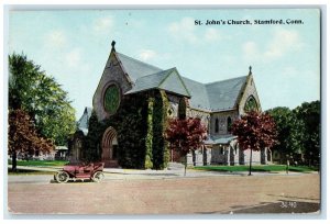 1913 St. John's Church Exterior Roadside Stamford Connecticut CT Trees Postcard