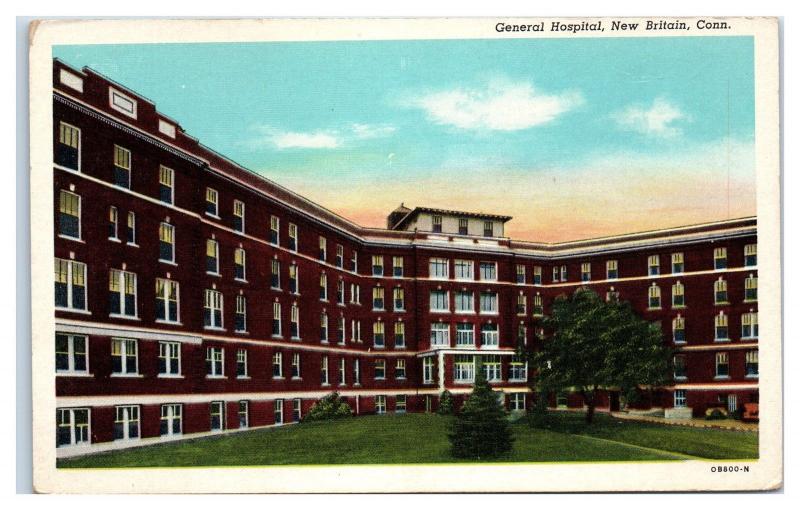 Mid-1900s General Hospital, New Britain, CT Postcard