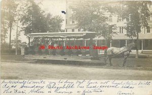 ME, Fryeburg, Maine, RPPC, Horse Drawn Streetcar Trolley, 1905 PM