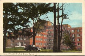 Postcard ON Stratford Perth County General Hospital Classic Car PECO 1952 K76