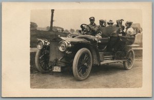 VINTAGE CAR w/ AMERICAN FLAG MA LICENSE PLATE ANTIQUE REAL PHOTO POSTCARD RPPC