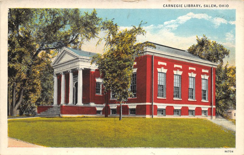 Salem Ohio 1930-40s Postcard Carnegie Library 