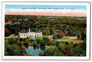 c1940 Aerial View Boy's Club Building Irving Park Battle Creek Michigan Postcard 