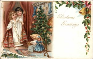 Christmas - Happy Children See Gifts Under Tree c1905 TUCK Postcard