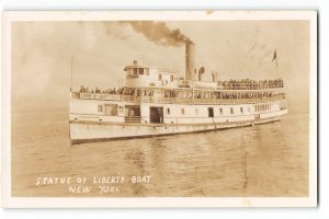 RPPC STATUE OF LIBERTY BOAT New York City Hook Mountain 1930s Vintage Postcard