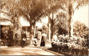 Real Photo Postcard People at Mission Cliff Gardens in San Diego, California