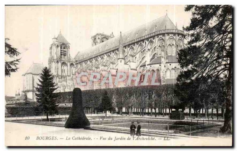 Old Postcard Bourges Cathedrale view of the Garden of Archeveche