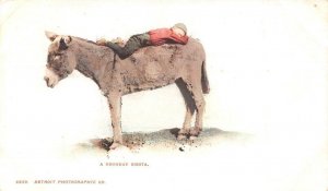 A NOONDAY SIESTA DONEKY MULE & CHILD PMC POSTCARD (c. 1900)