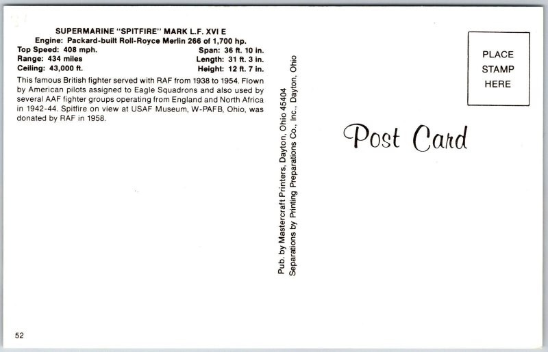 SUPERMARINE SPITFIRE Mark LF XVI E British Fighter Airforce Posted Postcard