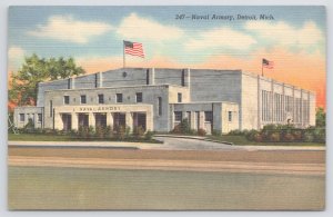 Detroit Michigan~Naval Reserve Armory On Belle Isle Approach~Vintage Linen PC
