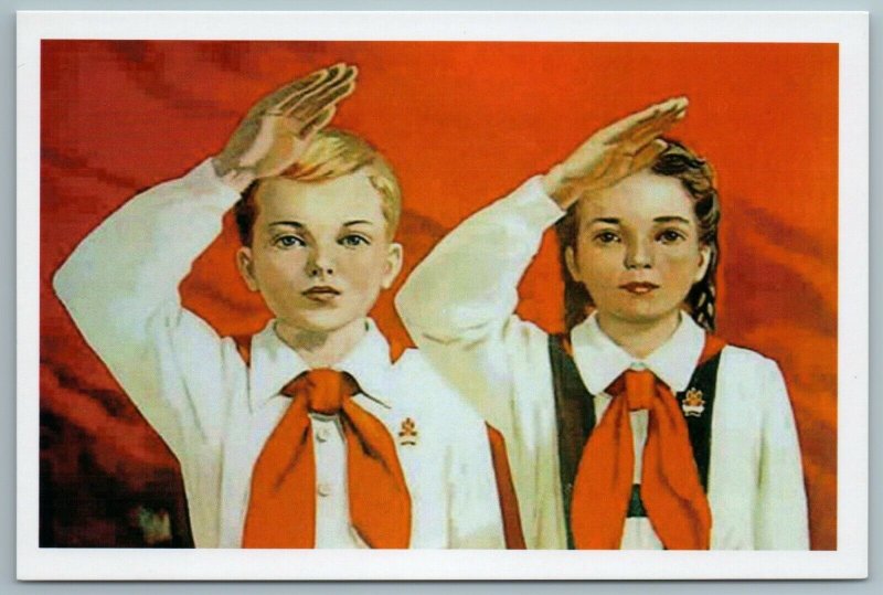 Soviet PIONEERS School Uniform Always Ready Promise Propaganda Russian postcard