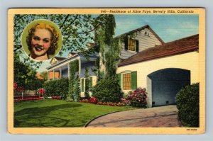 Alice Fay Home Flowers Vintage Beverly Hills California Postcard