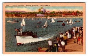 SANTA MONICA, California CA ~ Crowd YACHT HARBOR ca 1940s Linen  Postcard