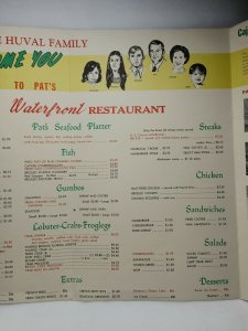 Vintage Restaurant Menu Pats Waterfront Henderson, Louisiana 50s-60s