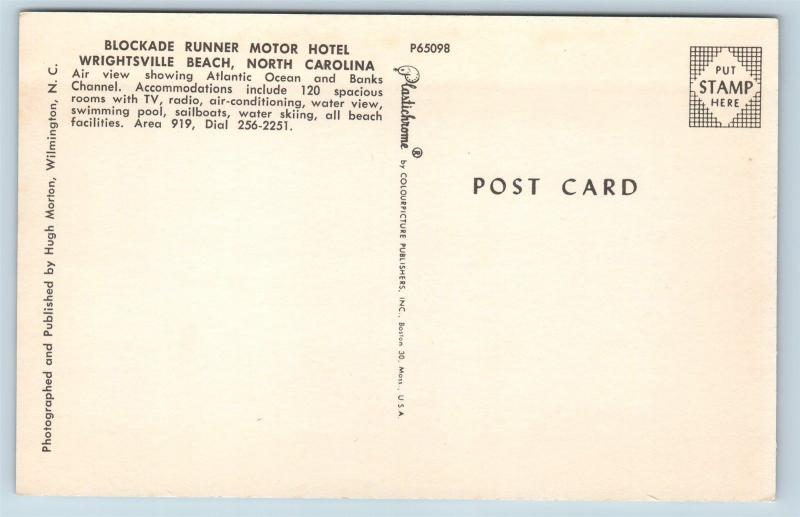 Postcard NC Wrightsville Beach Airview Blockade Runner Motor Hotel Vintage N8