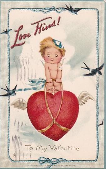 Valentine's Day Young Cupid Flying On Red Heart 1911 Tucks