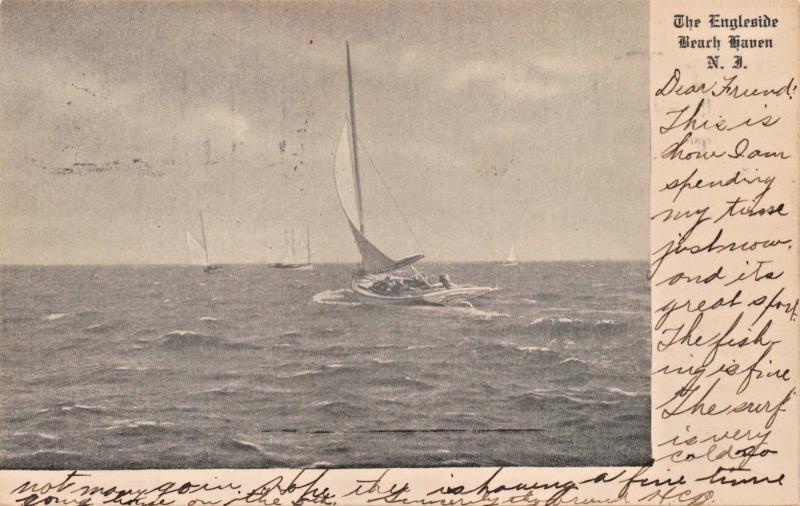 BEACH HAVEN NEW JERSEY~THE ENGLESIDE-SAILING POSTCARD 1907 PMK