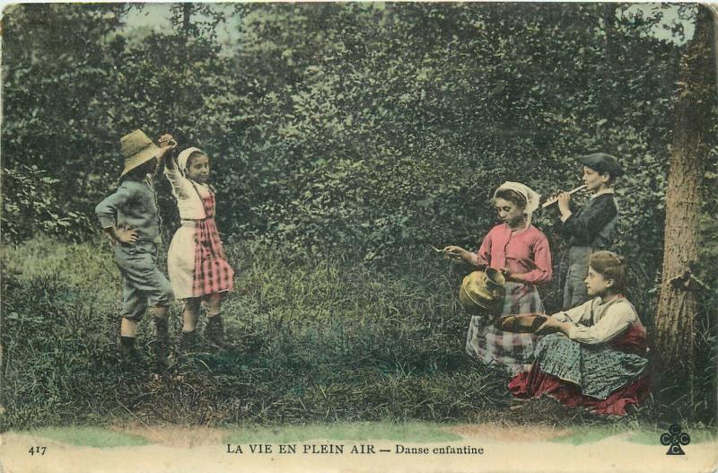 Outdoor life children's dance early photo postcard