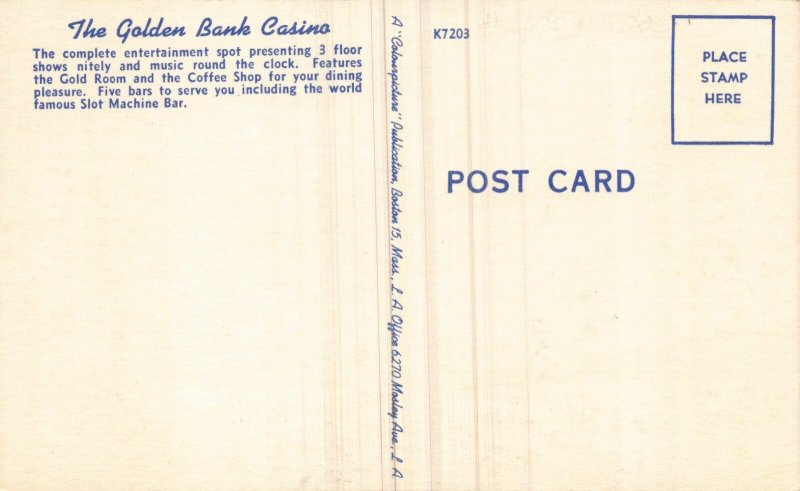 Postcard The Golden Bank Casino and Coffee Shop in Reno, Nevada~131040