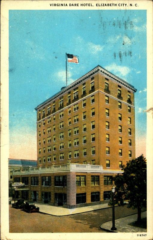 ELIZABETH CITY NC, Virginia Dare Hotel, 1931 Vintage Postcard  NC796618