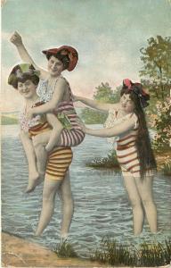 c1910 Embossed Postcard Ser. 1079 Bathing Beauties Frolic at Water's Edge