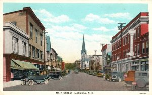 Vintage Postcard 1944 Main Street Road Highway Bldgs. Cars Laconia New Hampshire