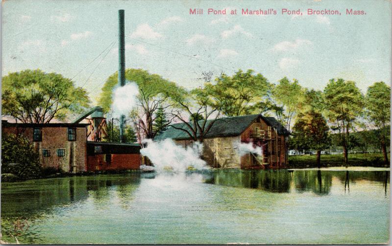 Mill Pond at Marshall's Pond Brockton MA Mass c1908 Postcard D70