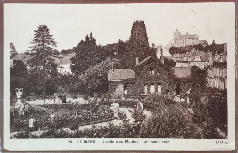 Vintage French Postcard Sepia Tones Castle and Gardens Le Mans France